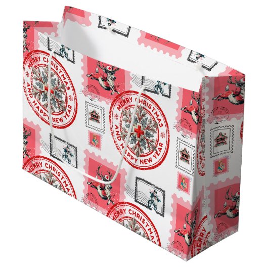 Medical Christmas Stamp Collage Art ラージペーパーバッグ (正面アングル)