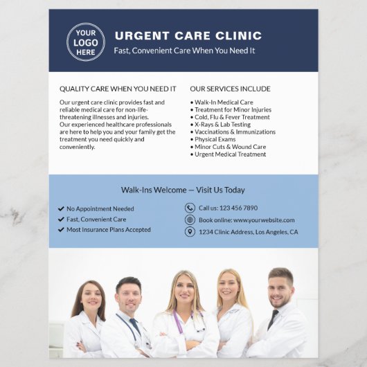 Medical Clinic Urgent Care Custom Logo QR チラシ (正面)