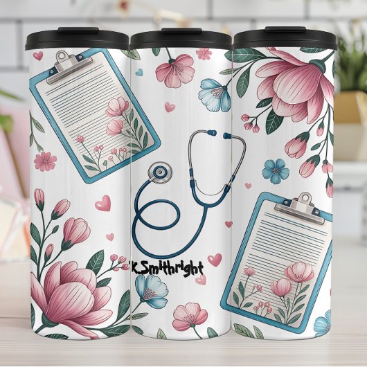 Medical Clipboard Stethoscope Floral Pattern タンブラー
