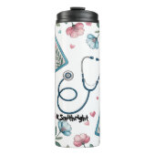 Medical Clipboard Stethoscope Floral Pattern タンブラー (正面)