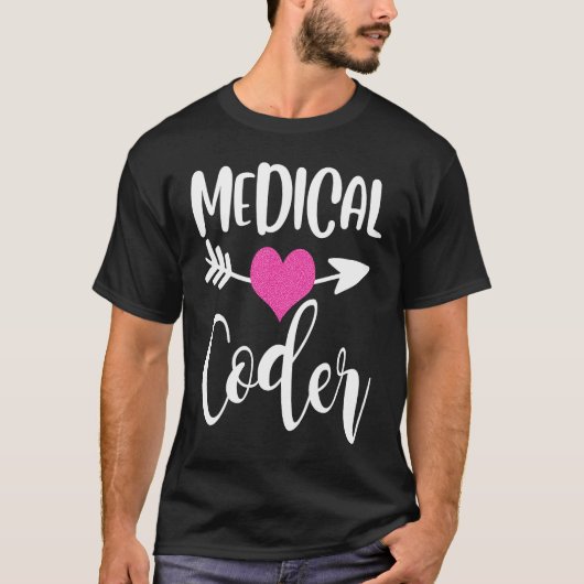 medical coder job work billing coding woman heart tシャツ (正面)