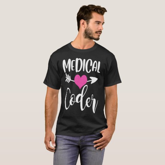 medical coder job work billing coding woman heart tシャツ (正面フル)