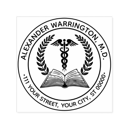 Medical Doctor Caduceus #1LR書名住所 セルフインキングスタンプ (デザイン)