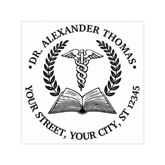 Medical Doctor Caduceus 2LR Book Name Address セルフインキングスタンプ (デザイン)