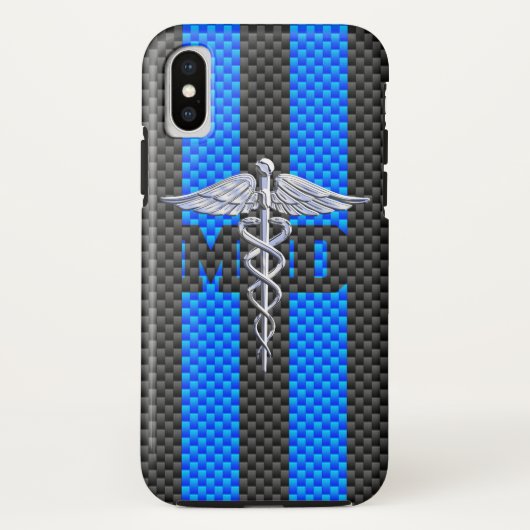Medical Doctor MD Caduceus on Blue ストライプLocations Case-Mate iPhoneケース (裏面)
