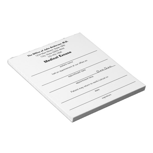 Medical Excuse Doctor's Sick Note for Patients ノートパッド (アングル)