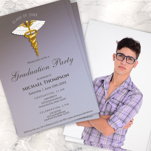 Medical Gold Caduceus Graduation Party | Photo 招待状