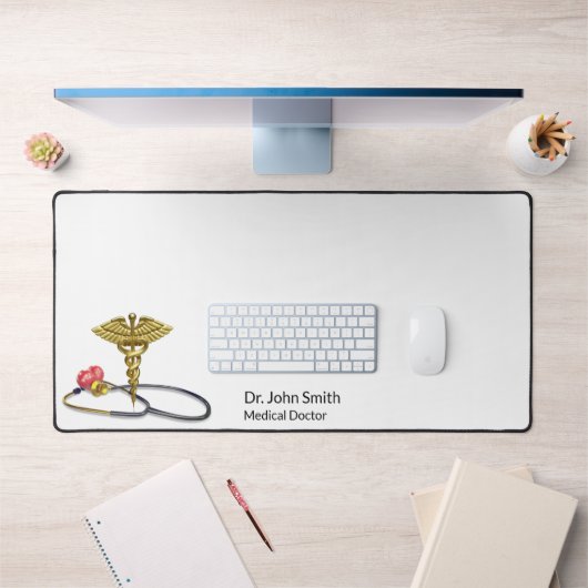 Medical Gold Caduceus & Stethoscope with Heart デスクマット (オフィス1)