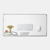 Medical Gold Caduceus & Stethoscope with Heart デスクマット (キーボード&マウス)