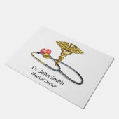 Medical Gold Caduceus & Stethoscope with Heart ドアマット (アングル)
