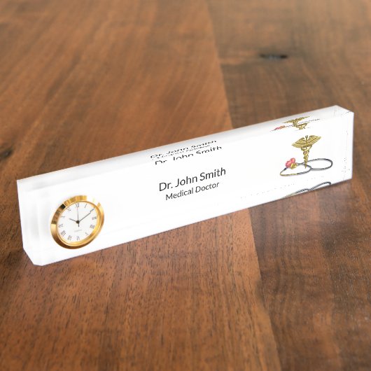 Medical Gold Stethoscope & Caduceus with Heart デスクネームプレート (側面)