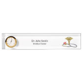 Medical Gold Stethoscope & Caduceus with Heart デスクネームプレート (正面)