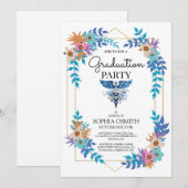 Medical Graduation Party Invitation | Floral Caduc 招待状 (正面/裏面)