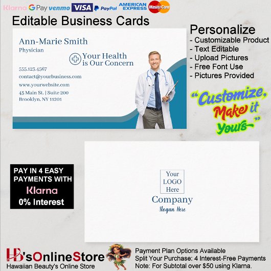 Medical Health Blue Physician Wave Uniform Scrubs  名刺