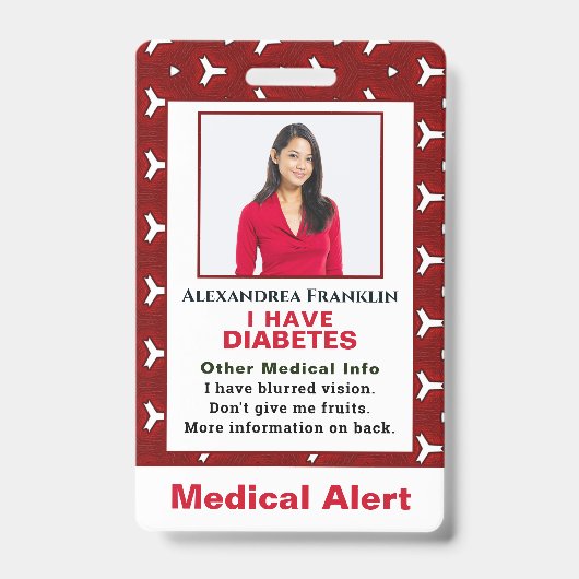 Medical Illness Alert緊急ID写真カスタム バッジ (正面)