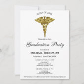 Medical Luxury Gold Caduceus Graduation | Photo 招待状 (正面)
