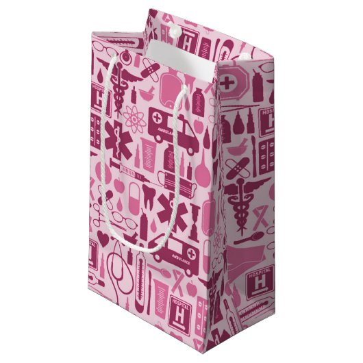 Medical Patternかわいいピンクのナースの博士 スモールペーパーバッグ (正面アングル)