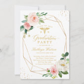 Medical School Elegant Floral Geometric Graduation 招待状 (正面)