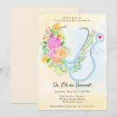 Medical School Graduation Roses with Stethoscope  招待状 (正面/裏面)