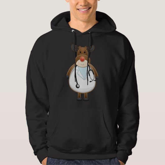 Medical Scrub Top Reindeer Nurse with Stethoscope  パーカ (正面)