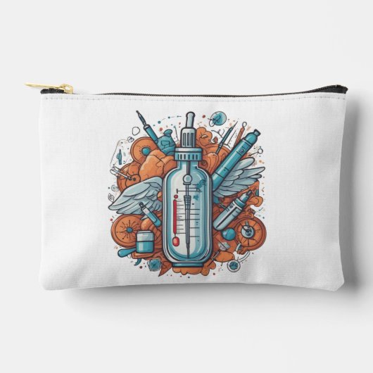 Medical Vial Art – Syringe & Pill Bottle Wings アクセサリーポーチ (正面)