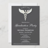 Medical White Caduceus Anthracite Photo Graduation 招待状 (正面)