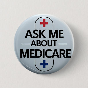 Medicareについて聞いてください 赤 白 青 缶バッジ