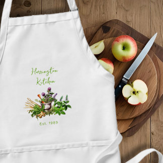 Medicinal Herbs Year Established Kitchen Apron スタンダードエプロン