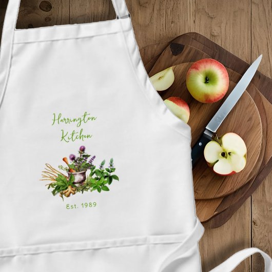 Medicinal Herbs Year Established Kitchen Apron スタンダードエプロン