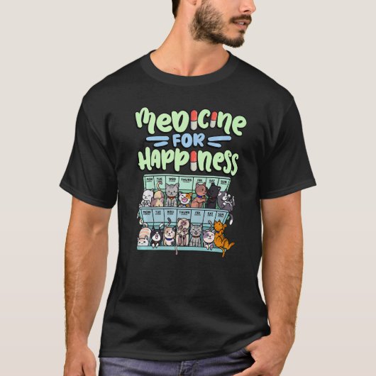 medicine for happiness pill box animals cat breeds tシャツ (正面)