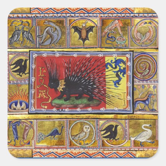 MEDIEVAL BESTIARY,BLACK HEDGEHOG KING and ANIMALS  スクエアシール (正面)