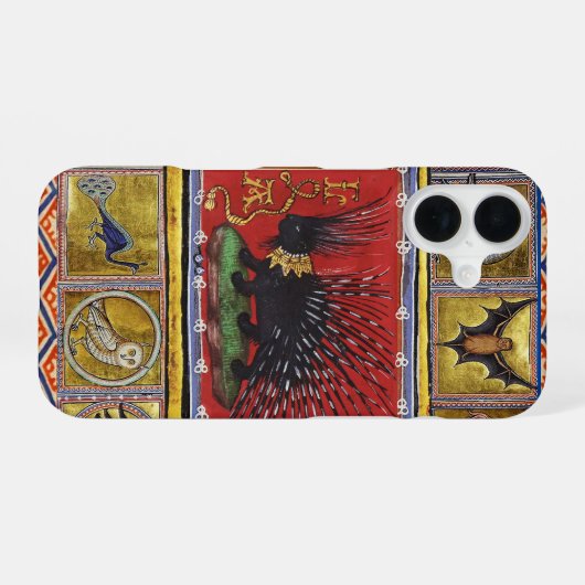 MEDIEVAL BESTIARY,BLACK HEDGEHOG KING and ANIMALS  iPhone 16ケース (裏面横)