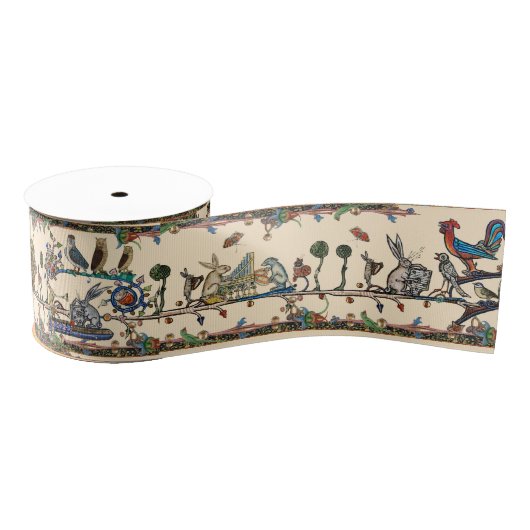 MEDIEVAL BESTIARY MAKING MUSIC Violinist Lion,Hare グログランリボン (リール)