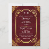 Medieval Burgundy Royal Gold Wedding 招待状 (正面)