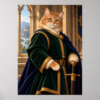 Medieval Cat Knight Fantasy Art Poster ポスター