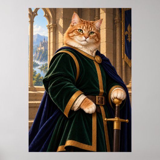 Medieval Cat Knight Fantasy Art Poster ポスター (正面)