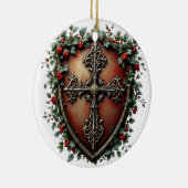 Medieval Christmas Shield with Gothic Cross セラミックオーナメント (右)