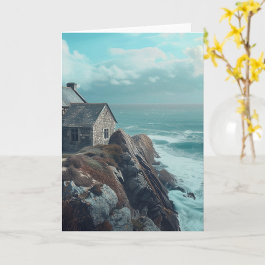 Medieval Cottage on a Cliff カード (黄色い花)