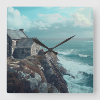 Medieval Cottage on a Cliff スクエア壁時計