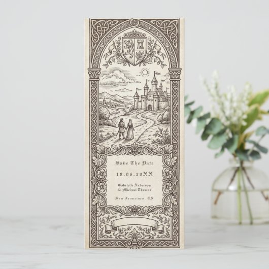 Medieval Crest Wedding Bookmark Save The Date 招待状 (スタンド正面)