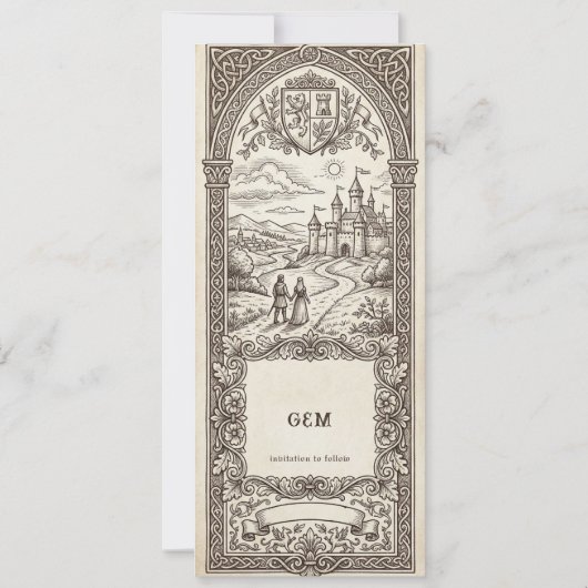 Medieval Crest Wedding Bookmark Save The Date 招待状 (裏面)