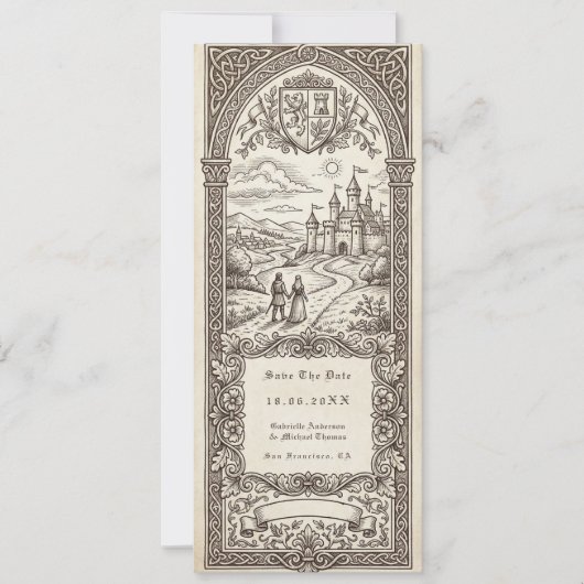 Medieval Crest Wedding Bookmark Save The Date 招待状 (正面)