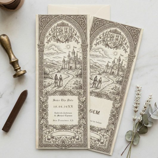 Medieval Crest Wedding Bookmark Save The Date 招待状