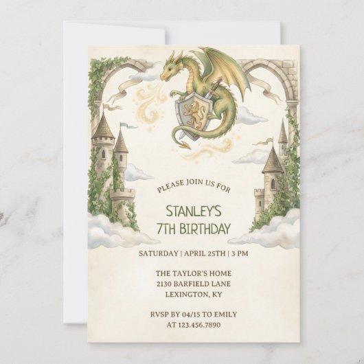 Medieval Dragon Castle Birthday Party 招待状 (正面)