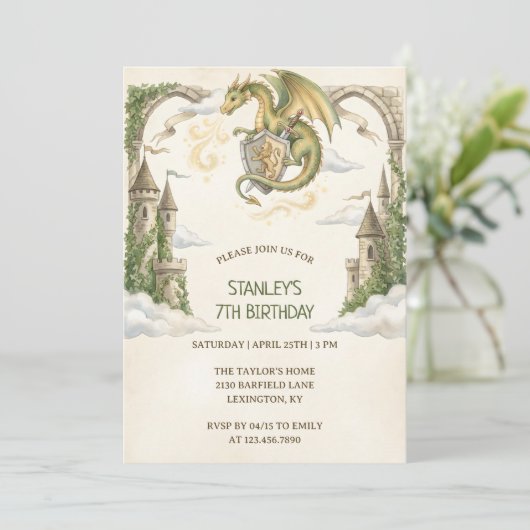 Medieval Dragon Castle Birthday Party 招待状 (スタンド正面)
