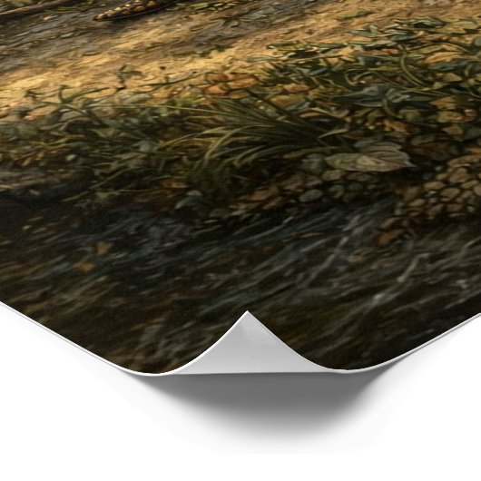 Medieval Fairy Tale Queen In Woods With Harp ポスター (角)