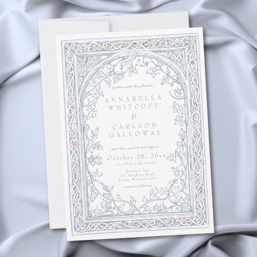 Medieval Fantasy Arch Blue & Gold Etching Wedding 招待状