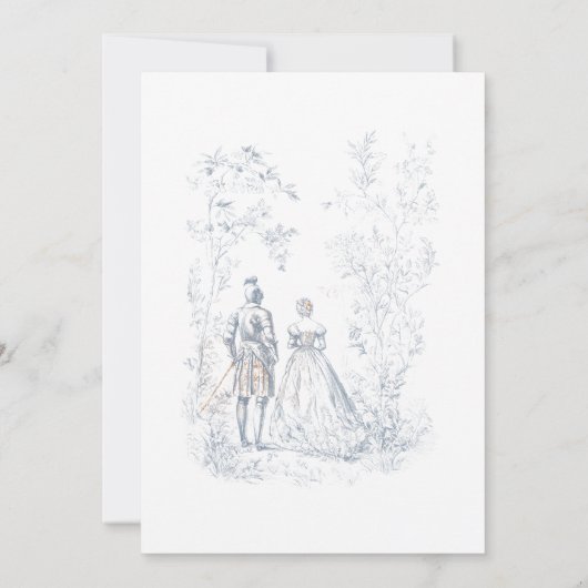 Medieval Fantasy Arch Blue & Gold Etching Wedding 招待状 (裏面)