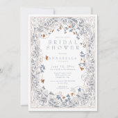 Medieval Fantasy Blue Gold Etching Bridal Shower 招待状 (正面)