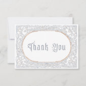 Medieval Fantasy Blue & Gold Etching Wedding サンキューカード (正面)